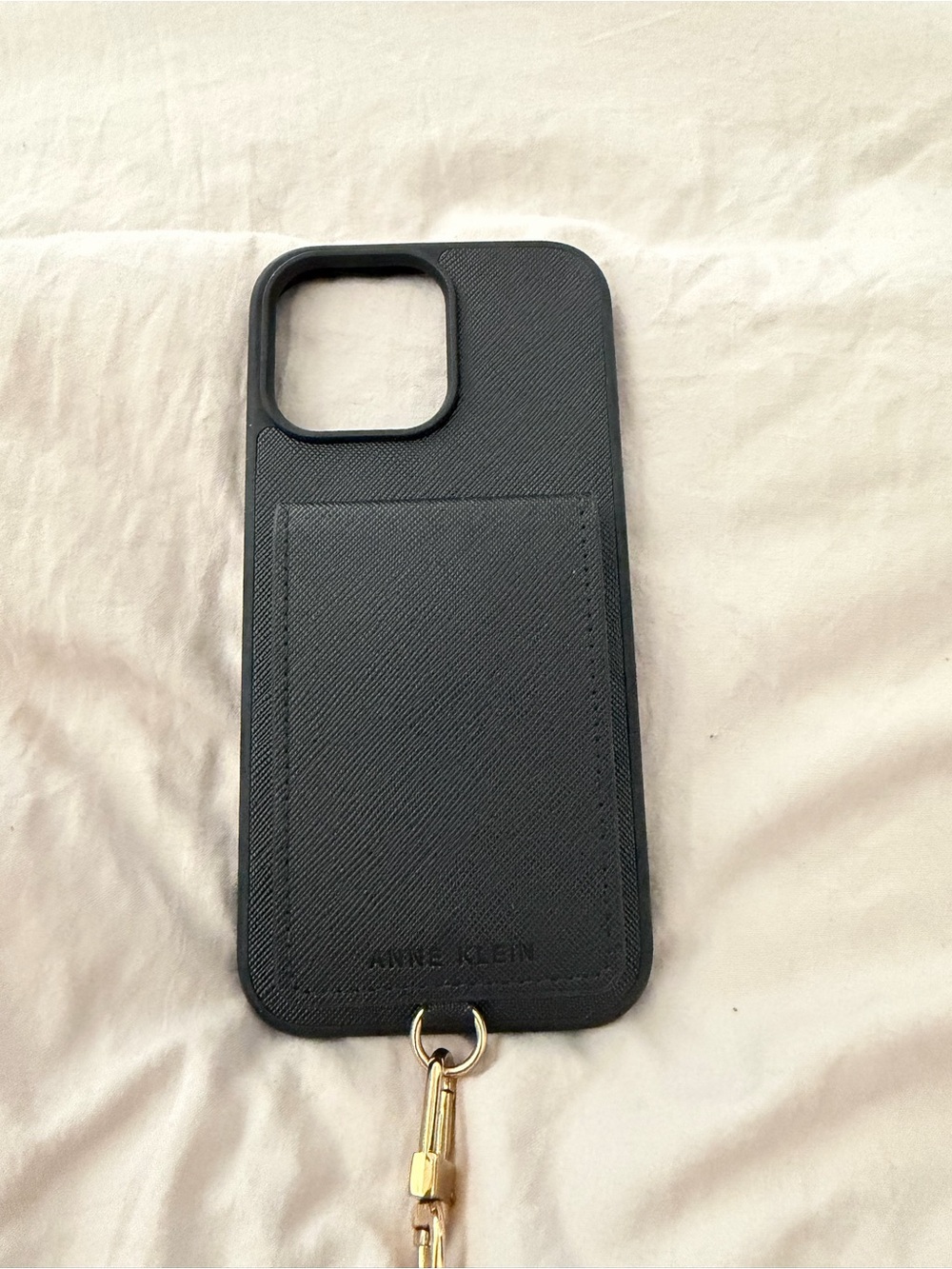 Anne Klein Black Textured Card Pocket Phone Case with Detachable Strap Ring